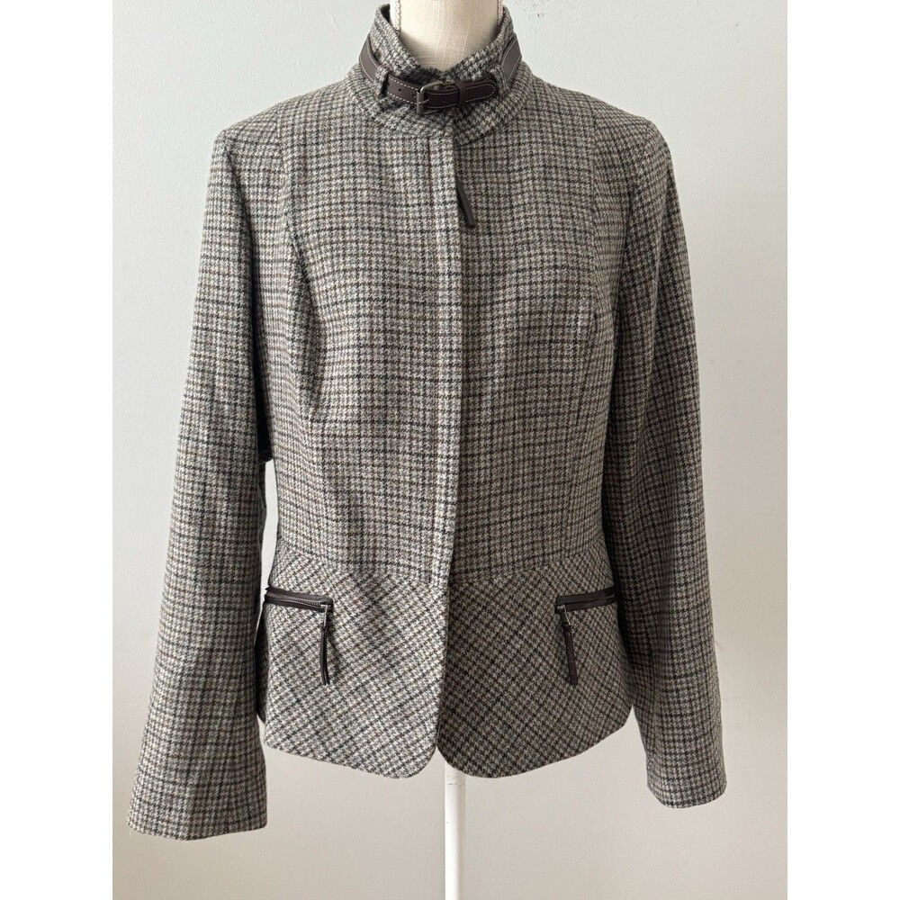 Talbots Brown Wool Zip Up Blazer Jacket Herringbone Tweed Women’s 14